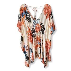 Z&L Europe Tropical Print Caftan Cover Up M Tassel Boho Hippie Festival NEW